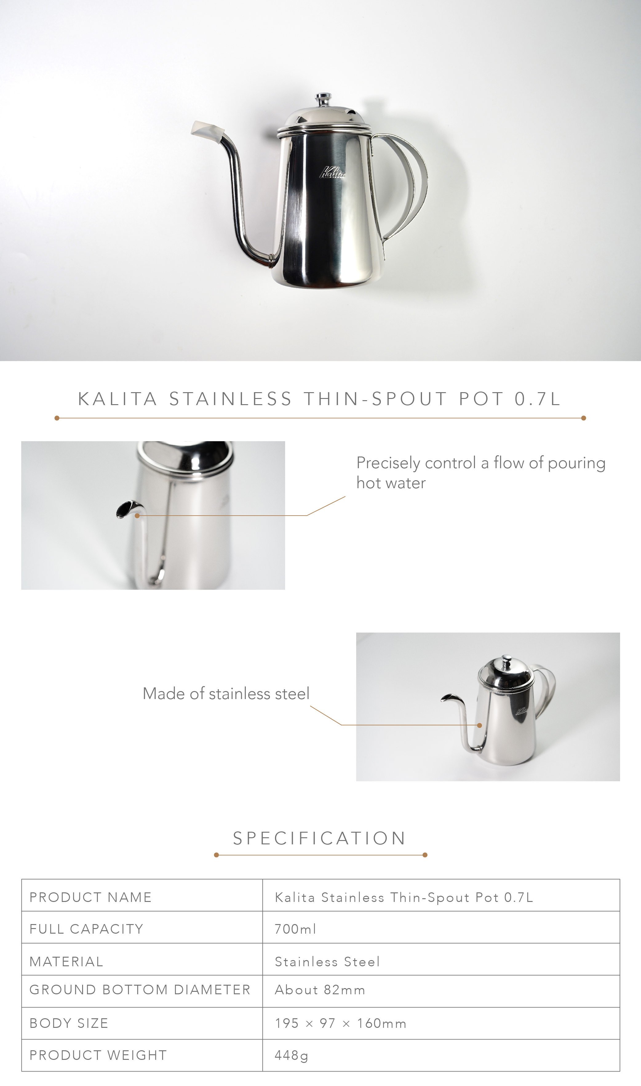 Kalita Stainless Thin-Spout Pot 0.7ℓ – Kohiraifu 珈琲生活